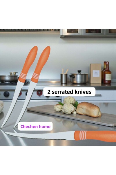 ÇEÇEN HOME 2-Piece Kitchen Knife Set Multi-Purpose Vegetable Chopping Knife Stainless Steel Serrated Edge Knife 12cm