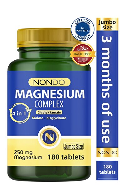 Nondo Magnesium Complex 180 Tablets Jumbo Size 250 mg 4 Form, Citrate, Taurate, Malate, Bisglycinate,