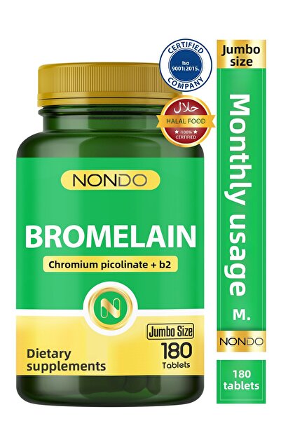 Nondo Bromelain 2400 Gdu 750 Mg 180 Tablets (Jumbo Size Bromelain Pineapple Extract Chromium Picolinate Vitamin)