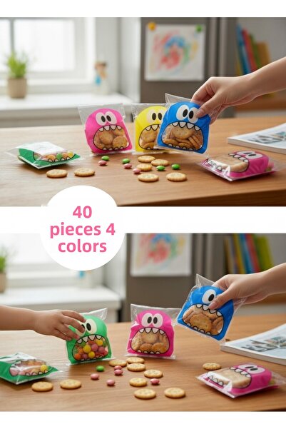 tugce shopping 40 قطعة من الأكياس الشفافة ذات الأشرطة بأربعة ألوان، حزمة تخزي...