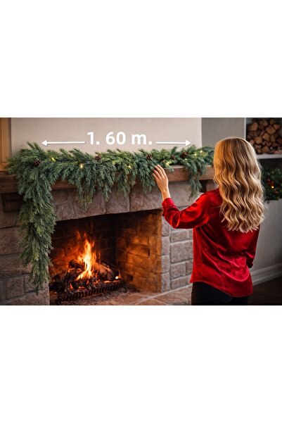 Marrone Ornamente pentru șemineu Cadou de Crăciun Ghirlandă cu ramuri de pin ...