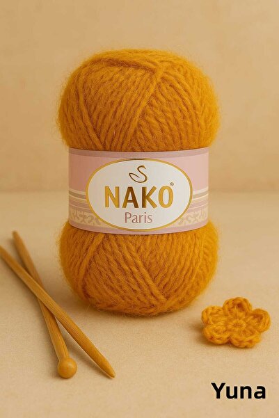 NAKO Paris Plush Soft Scarf Beanie Sweater Winter Knitting Yarn 1043 Mustard