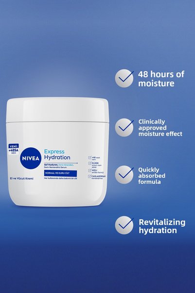 NIVEA Intensive Moisturizing Hand and Body Care Cream Express Hydration 400ml, Dry Skin, Pure Hylaron
