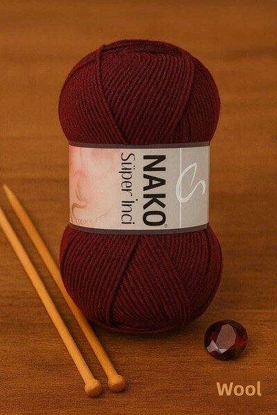 NAKO Super Pearl 25% Wool Hand Knitting Yarn 999 Burgundy