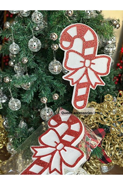 QUEEN AKSESUAR Red White Glitter Cane Candy Christmas Styrofoam Pine Tree Decoration Wall Door Ornament 29 cm