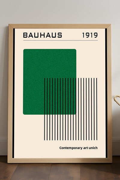 Duvarda Poster înrămat din lemn natural Bauhaus, pictură decorativă artistică...