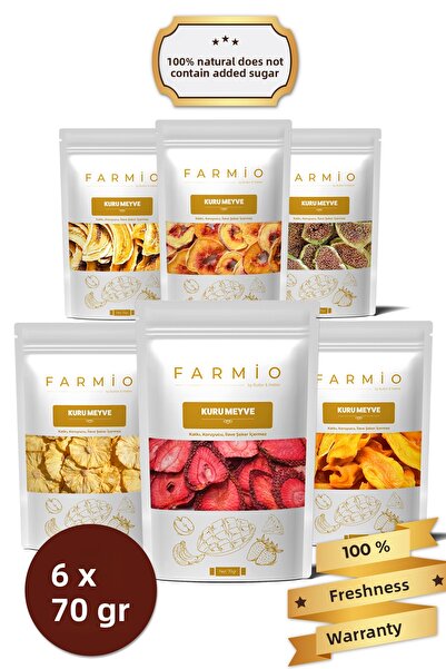 FARMİO فواكه مجففة مختلطة بدون سكر – 6 × 70 جرام (420 جرام) – طبيعية وخالية من المواد المضافة