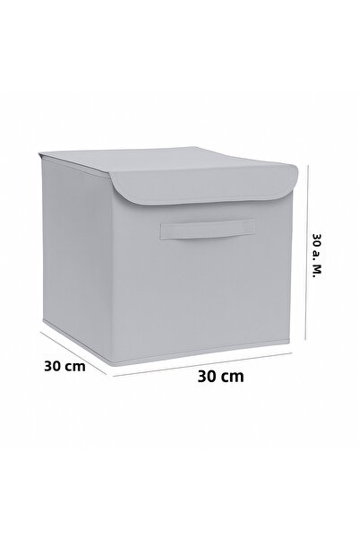 Spartek home textile 2 Pcs-Covered Gray Closet Inside Laundry Toy Organizer Folding Storage Box with Lid 30X30X30Cm