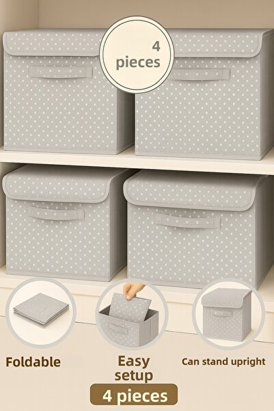 Spartek home textile 4Pcs-Covered Patterned Closet Laundry Toy Organizer Folding Storage Box with Lid 30X30X30