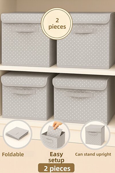 Spartek home textile 2Pcs-Covered Patterned Closet Laundry Toy Organizer Folding Storage Box with Lid 30X30X30