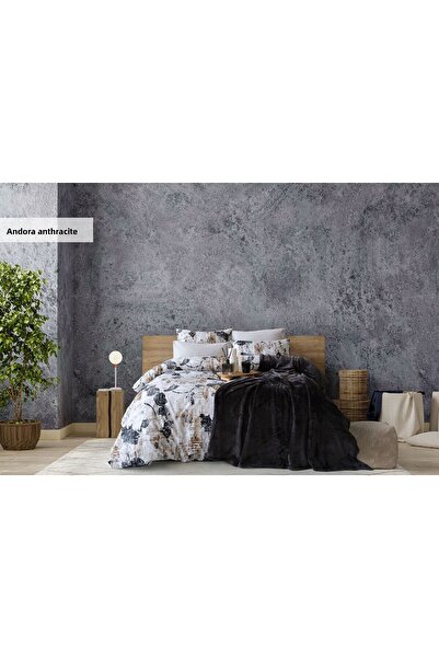 İyi Geceler İstanbul Misty Double Blanket Duvet Cover Set Andora Anthracite