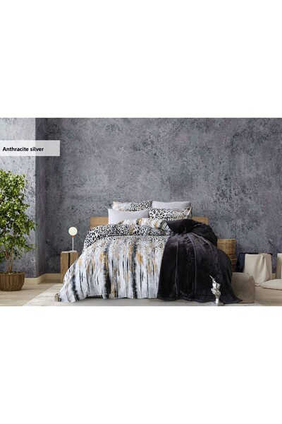 İyi Geceler İstanbul Misty Double Blanket Duvet Cover Set Argento Anthracite