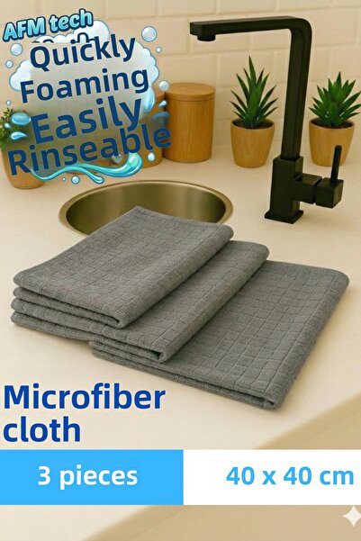 AFM tech (3 قطع) قماش تنظيف طاولة المطبخ من الألياف الدقيقة باللون الرمادي | ...
