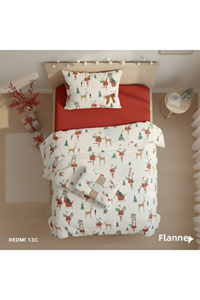 ELEGANCEHOME Flannel, New Year, 100% Cotton, Single Duvet Cover Set