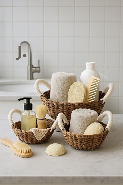 NEWNOW مجموعة سلال من الخوص مكونة من 3 قطع من ناتشورال هوم - للحمام والمطبخ و...