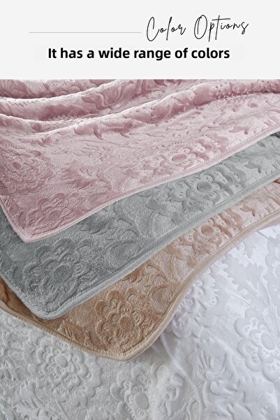 Evlen Home Collection Maya 3 kg Embos Printed Blanket Double Size Thick Soft 220X240 cm Cream Off-White