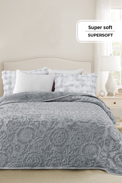 Evlen Home Collection Maya 3 kg Embos Printed Blanket Double Size Thick Soft 220X240 cm Gray