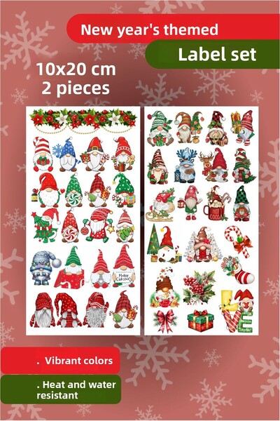 Piksel Grafik Set de 2 autocolante tematice de Anul Nou cu pitici - Etichetă pentru pachet cadou, Etichetă pentru anii buni,