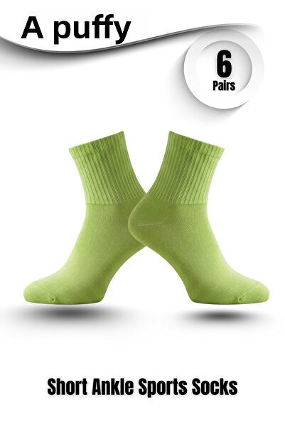 PUFAZZO Women's Short Socks Sports Socks Set of 6 - Natural Cotton, Stitch-Free , Tennis, College, Green Sports Socks