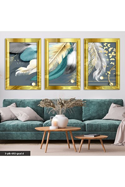 Evinemoda Fluture și pene colorate, tablou din plexiglas auriu cu oglindă, 3 ...