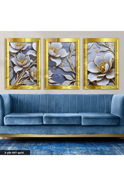 Evinemoda Tablou cu oglindă din plexiglas auriu, cu detalii aurii și flori al...