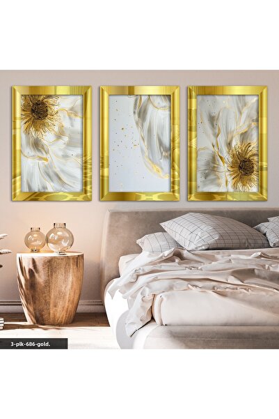 Evinemoda Tablou cu oglindă din plexiglas auriu, cu detalii aurii și flori al...