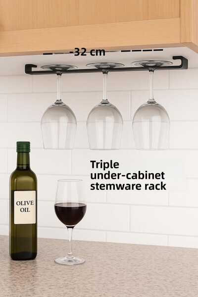 VENON 3-степенна метална стелаж за чаши с капацитет за 3 чаши – монтаж под шкаф, стилен и практичен за употреба