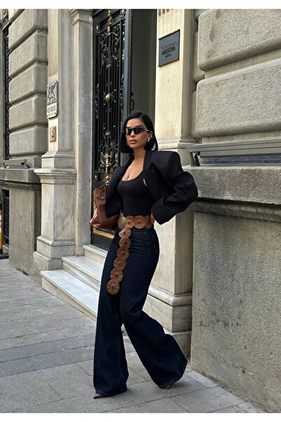 Diviny Γυναικείο τζιν παντελόνι με ψηλόμεσο ντεμπούτο ναυτικό μπλε με φαρδιά πόδια