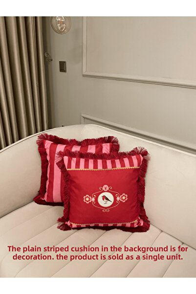 Daniel Home Design Premium |   Love Birds Pink Series Throw Pillow Cover 1 Piece with Tassels