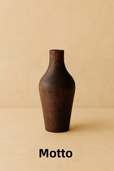 Mottogo مزهرية خشبية داكنة للزينة - مزهرية خشبية عصرية لسطح الطاولة 15 سم