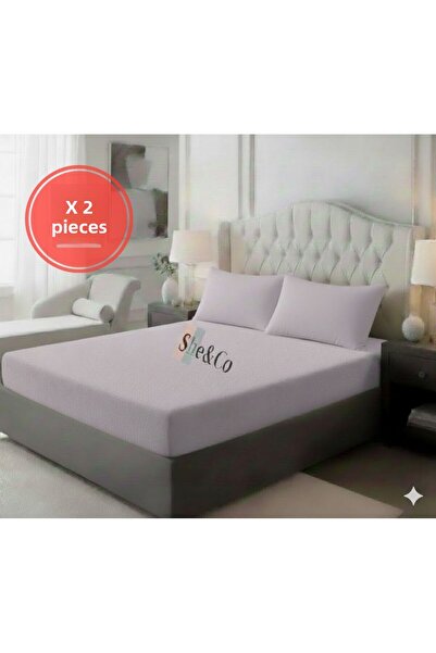 She&Co 2 Purple Pieces Cotton Double Size 180 X 200 X 30 cm Fitted Sheet Set