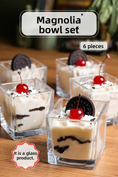 naturelove طقم أوعية زجاجية مربعة للماغنوليا مكون من 6 قطع - أكواب للبودينغ و...