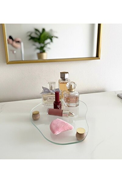 Mirsa Global Decorative Glass Organizer Bathroom Coffee Table Top Makeup Organizer Tray Model Ball Leg Glass Display Stand