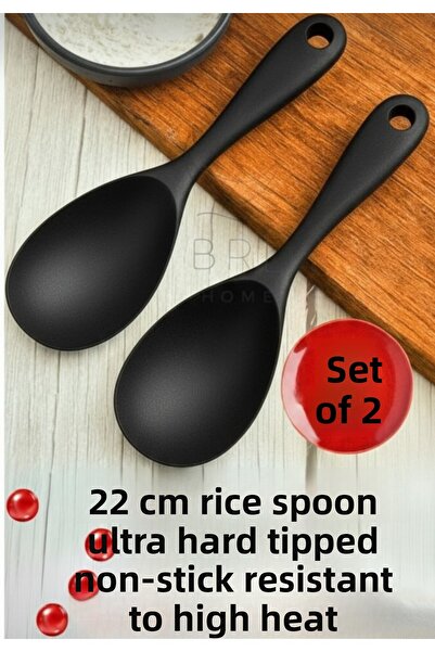 BRE HOME ملعقة بايلاف من السيليكون ذات طرف صلب مقاس 22 سم مقاومة للحرارة العالية، قطعتان باللون الأسود