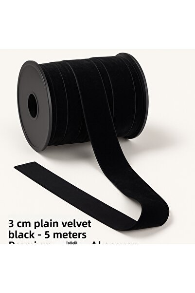 paşateks since 1995 şekil شريط مخملي مسطح من باشاتكس 3 سم - أسود - 5 أمتار إكسسوار نسيج فاخر