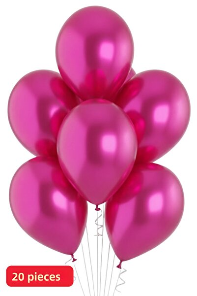 Baloncu Nene 20 Pieces Metallic Fuchsia Shiny Balloon Birthday Celebration Ornament and Material