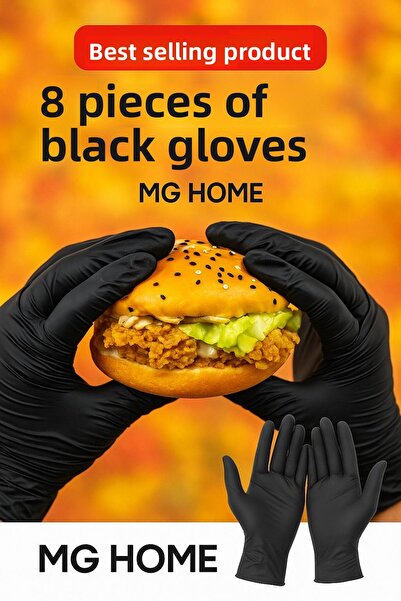 VENON 🧤 8 قطع مقاس M، قفازات طعام سوداء متوافقة مع المعايير الغذائية، مناسبة...