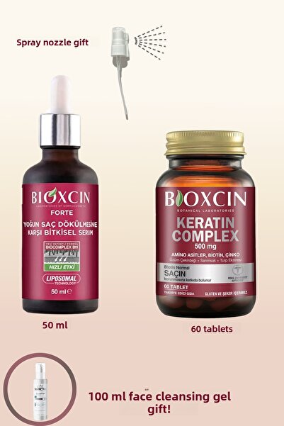 Bioxcin Anti-Hair Loss Forte Hair Serum 50ml + Keratin Complex 60 Tablets + 100 ml Cleansing Gel Gift