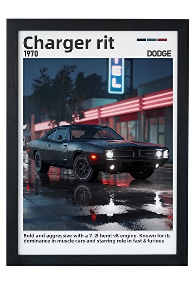 gxe.art Pictură cu poster cu cadru din lemn Dodge Charger R/T – Iconă a mașin...