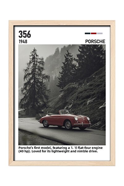 gxe.art Εκτύπωση αφίσας με ξύλινο πλαίσιο Porsche 356 – Κλασικό γερμανικό σχέδιο