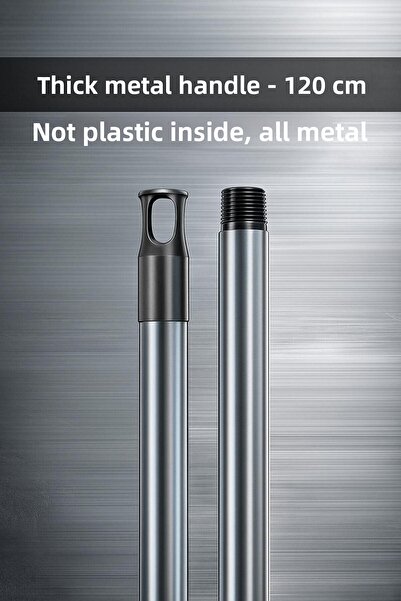 VENON ☀️   عصا تنظيف معدنية رمادية اللون بمقبض سميك 120 سم، فرشاة تنظيف، عصا تنظيف