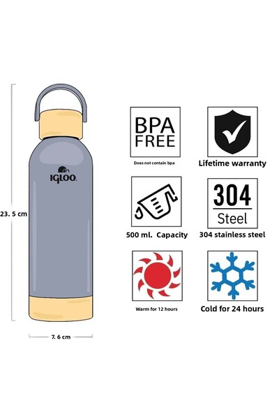 IGLOO زجاجة ترمس هيدرات برو 500 مل باللون الرمادي