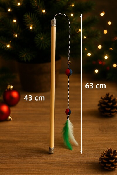 YILDIZ DİJİTAL HOME Furry Bell Cat Fishing Rod Toy – Wooden Handle, Pompom, Durable String, Exercise and Hunting Game