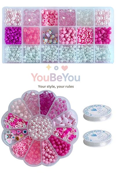 By MO Accessories Комплект мъниста за хоби и изработка на бижута с розови мън...