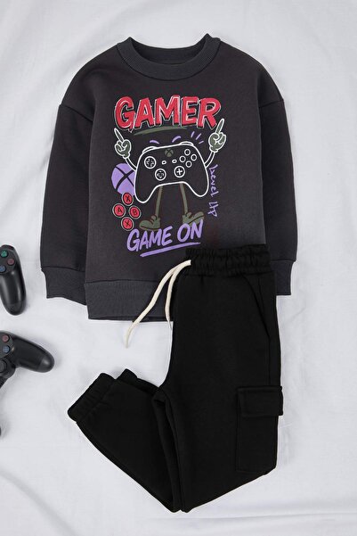 TRENDYOLKIDS Антрацитовий трикотажний комплект TKDAW26AU00057