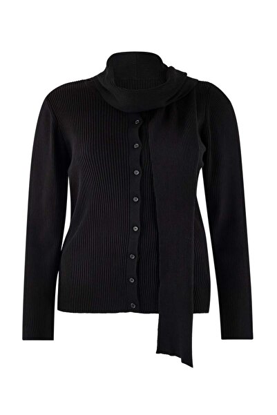 Trendyol Curve Μαύρη πλεκτή ζακέτα με λεπτομέρεια σάλι με λαιμόκοψη TBBAW26AV00057