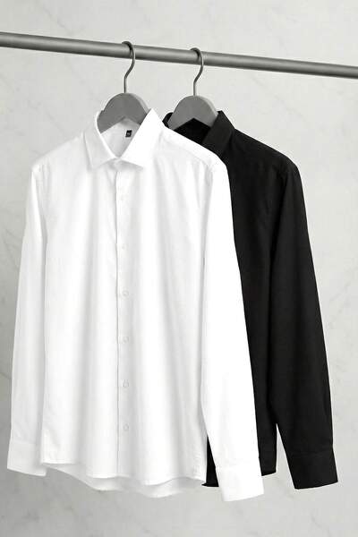 Trendyol Collection Black-White Fitted Men's Shirt Tmnss26Go00001
