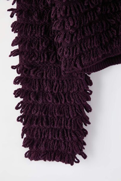 Trendyol Collection Cardigan tricotat texturat cu guler rotund fermoare violet TWOAW26HI00300