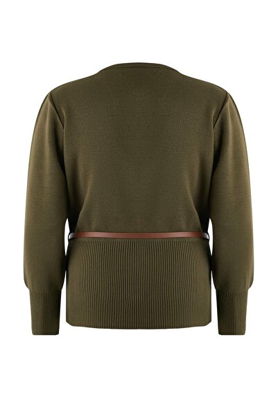 Trendyol Curve Khaki Baklava Patterned Jacket-Looking Knitwear Cardigan Tbbaw26Av00004