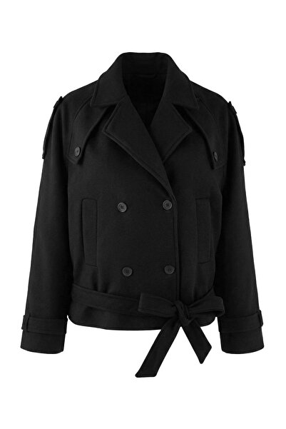 Trendyol Curve Black Oversize Large Size Coat Twoaw26Dd00008